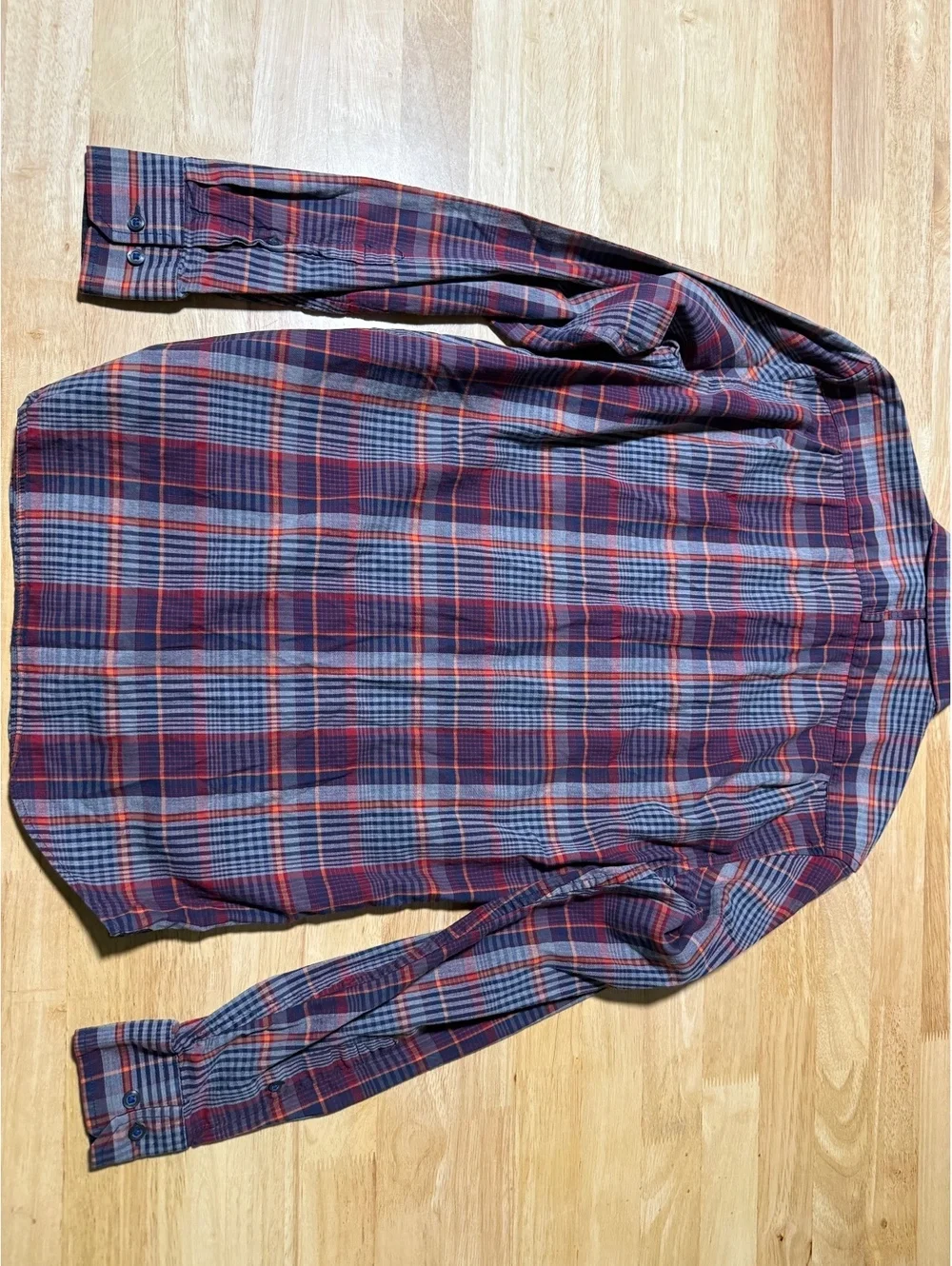 Banana Republic Men’s Small Plaid Button Down Shirt Red Blue Orange Long Sleeve